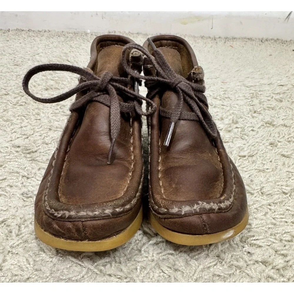 Clarks Originals Kids Wallabee‎ Leather Lace-Up Chukka Boots Sz 10 Classic Brown
